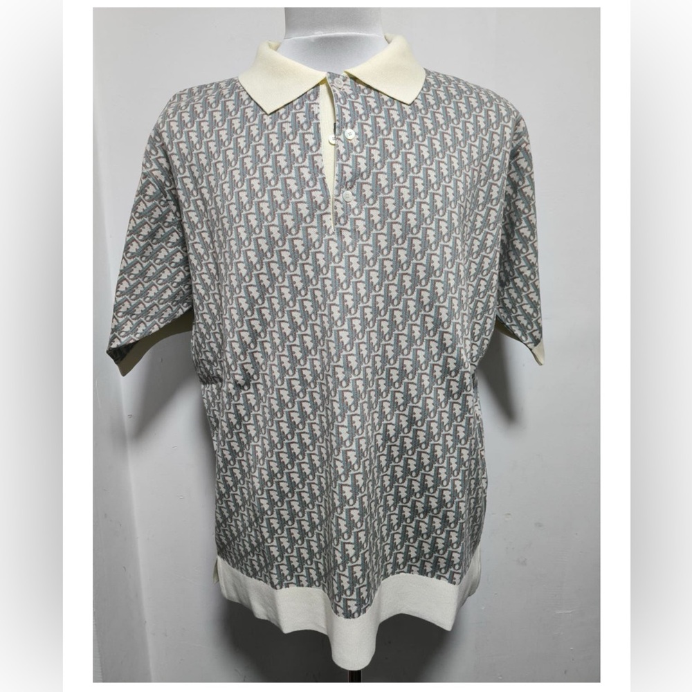 Dior Oblique Polo Shirt Biege Multicolored Jacquard XL